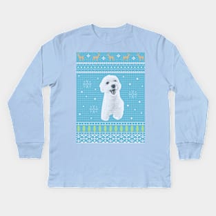 Maltipoo Ugly Christmas Sweater in Blue Kids Long Sleeve T-Shirt